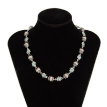 Boho Rhinestone Turquoise Flower Antique Silver Beaded Chain Necklace - ArtGalleryZen