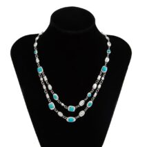 Boho Silver Tone Turquoise Inlaid Necklace Bracelet - ArtGalleryZen