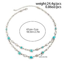 Boho Silver Tone Turquoise Inlaid Necklace Bracelet - ArtGalleryZen
