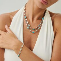 Boho Silver Tone Turquoise Inlaid Necklace Bracelet - ArtGalleryZen