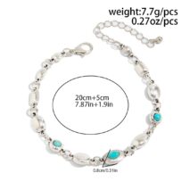 Boho Silver Tone Turquoise Inlaid Necklace Bracelet - ArtGalleryZen