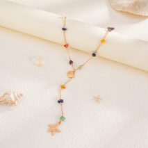 Boho Starfish Shell Pendant Turquoise Stone Chain Y Necklace - ArtGalleryZen