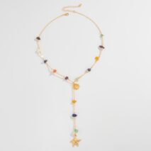 Boho Starfish Shell Pendant Turquoise Stone Chain Y Necklace - ArtGalleryZen
