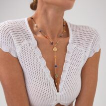 Boho Starfish Shell Pendant Turquoise Stone Chain Y Necklace - ArtGalleryZen