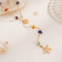 Boho Starfish Shell Pendant Turquoise Stone Chain Y Necklace - ArtGalleryZen