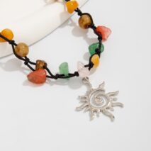 Boho Sun Charm Turquoise Stone Wax Cord Bracelet - ArtGalleryZen