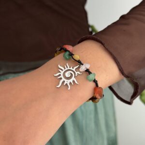 Boho Sun Charm Turquoise Stone Wax Cord Bracelet - ArtGalleryZen