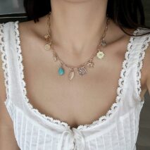Boho Tree Owl Elephant Turquoise Pendant Necklace - ArtGalleryZen