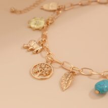 Boho Tree Owl Elephant Turquoise Pendant Necklace - ArtGalleryZen