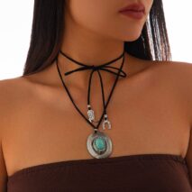 Boho Turquoise Inlaid Cowboy Hat Boot Horseshoe Pendant Velvet Necklace - ArtGalleryZen