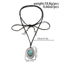 Boho Turquoise Inlaid Cowboy Hat Boot Horseshoe Pendant Velvet Necklace - ArtGalleryZen