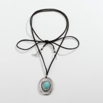 Boho Turquoise Inlaid Cowboy Hat Boot Horseshoe Pendant Velvet Necklace - ArtGalleryZen