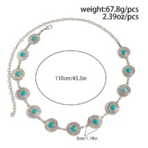 Boho Turquoise Inlaid Round Disk Waist Chain - ArtGalleryZen