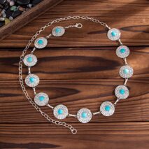 Boho Turquoise Inlaid Round Disk Waist Chain - ArtGalleryZen