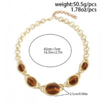 Brown Resin Inlaid Curb Chain Choker Necklace Chunky Statement Jewelry - ArtGalleryZen