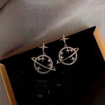 Celestial Crystal Saturn Gold Earrings - ArtGalleryZen