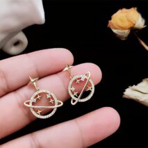 Celestial Crystal Saturn Gold Earrings - ArtGalleryZen