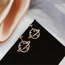Celestial Crystal Saturn Gold Earrings - ArtGalleryZen