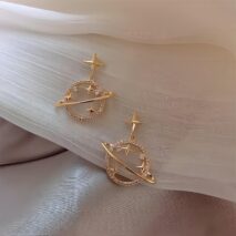 Celestial Crystal Saturn Gold Earrings - ArtGalleryZen
