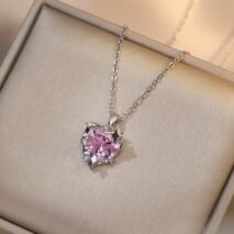 Celestial Pink Heart Pendant Necklace - ArtGalleryZen