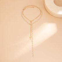 Charming 2pcs Cross Pendant Pearl Chain Y Necklace Set - ArtGalleryZen
