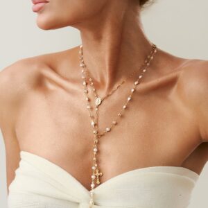 Charming 2pcs Cross Pendant Pearl Chain Y Necklace Set - ArtGalleryZen