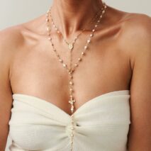 Charming 2pcs Cross Pendant Pearl Chain Y Necklace Set - ArtGalleryZen