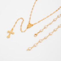 Charming 2pcs Cross Pendant Pearl Chain Y Necklace Set - ArtGalleryZen