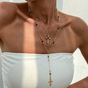 Charming 3pcs Rhinestone Inlaid Cross Pendant Y Necklace Set - ArtGalleryZen