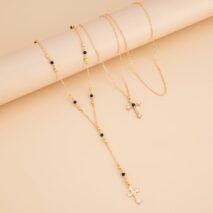 Charming 3pcs Rhinestone Inlaid Cross Pendant Y Necklace Set - ArtGalleryZen