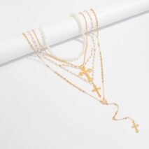 Charming 4pcs Cross Pendant Pearl Long Chain Y Necklace Set - ArtGalleryZen