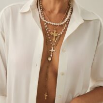Charming 4pcs Cross Pendant Pearl Long Chain Y Necklace Set - ArtGalleryZen