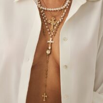 Charming 4pcs Cross Pendant Pearl Long Chain Y Necklace Set - ArtGalleryZen