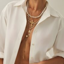 Charming 4pcs Cross Pendant Pearl Long Chain Y Necklace Set - ArtGalleryZen