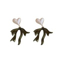 Charming Enamel Heart Dangling Ribbon Bowknot Earrings - ArtGalleryZen