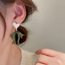 Charming Enamel Heart Dangling Ribbon Bowknot Earrings - ArtGalleryZen
