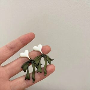 Charming Enamel Heart Dangling Ribbon Bowknot Earrings - ArtGalleryZen