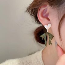 Charming Enamel Heart Dangling Ribbon Bowknot Earrings - ArtGalleryZen