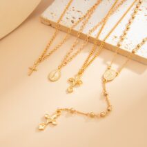 Charming Layered Cross Pattern Oval Disk Pendant Y Necklace Set - ArtGalleryZen