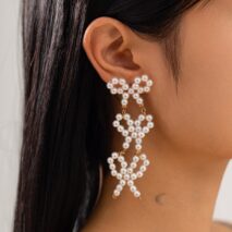 Charming Pearl Beaded Bowknot Dangle Earrings - ArtGalleryZen