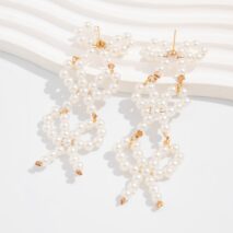 Charming Pearl Beaded Bowknot Dangle Earrings - ArtGalleryZen