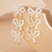 Charming Pearl Beaded Bowknot Dangle Earrings - ArtGalleryZen