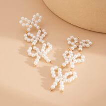 Charming Pearl Beaded Bowknot Dangle Earrings - ArtGalleryZen