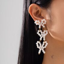 Charming Pearl Beaded Bowknot Dangle Earrings - ArtGalleryZen