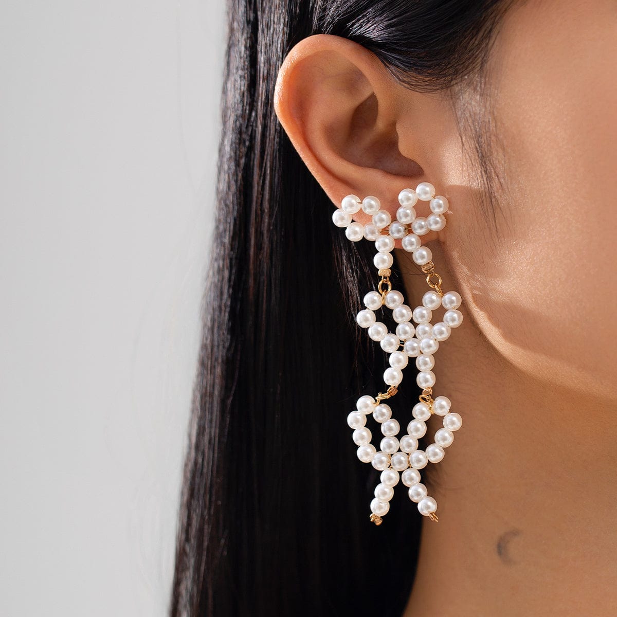 Charming Pearl Beaded Bowknot Dangle Earrings - ArtGalleryZen