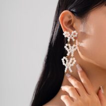Charming Pearl Beaded Bowknot Dangle Earrings - ArtGalleryZen