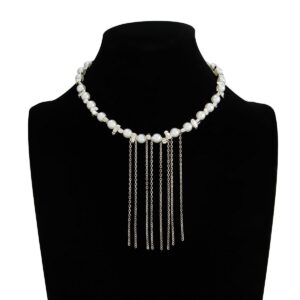 Charming Pearl Irregular Beaded Chain Tassel Choker Necklace Bracelet - ArtGalleryZen