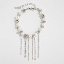 Charming Pearl Irregular Beaded Chain Tassel Choker Necklace Bracelet - ArtGalleryZen