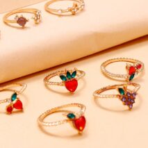 Chic 10 Pieces Colorful Crystal Fruits Rings Set - ArtGalleryZen