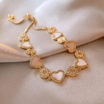 Chic 24k Gold CZ Inlaid Natural Pearl Shell Heart Bracelet - ArtGalleryZen